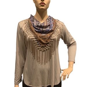 Style & Co 2 pc. Jersey and Boho Scarf Size XL Long Sleeves Heather Neutral NEW